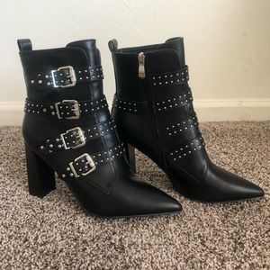 Black faux leather boots